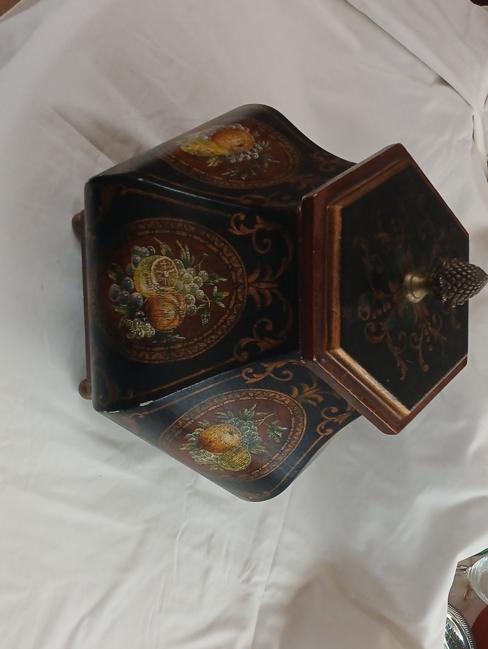Decorative Hexagonal Fruit Motif Trinket Box - Black